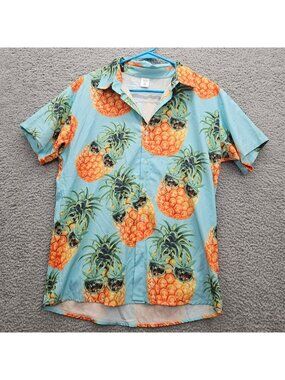 Cool Pineapple sunglasses Print Button-Up Shirt Mens Medium Preppy Frat Party